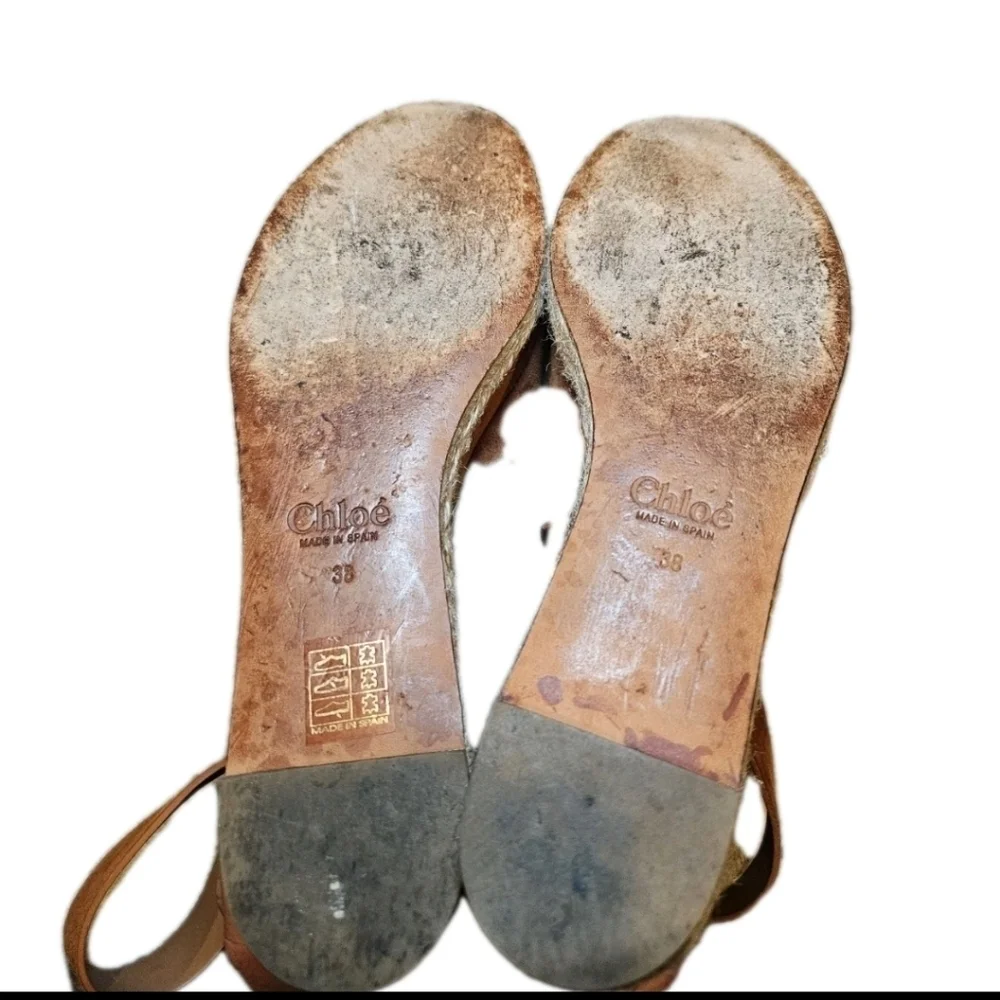 Chloé Lauren Womans Tobacco Suede Espadrille Wedge Designer  Sandals 38